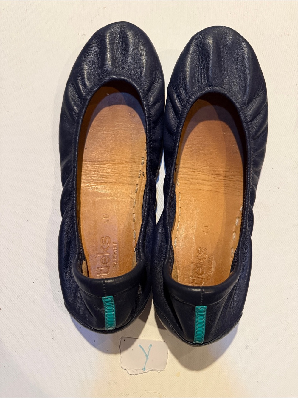 Tieks Navy Leather Ballet Flats with Teal Heel Tab - Picture 2 of 3